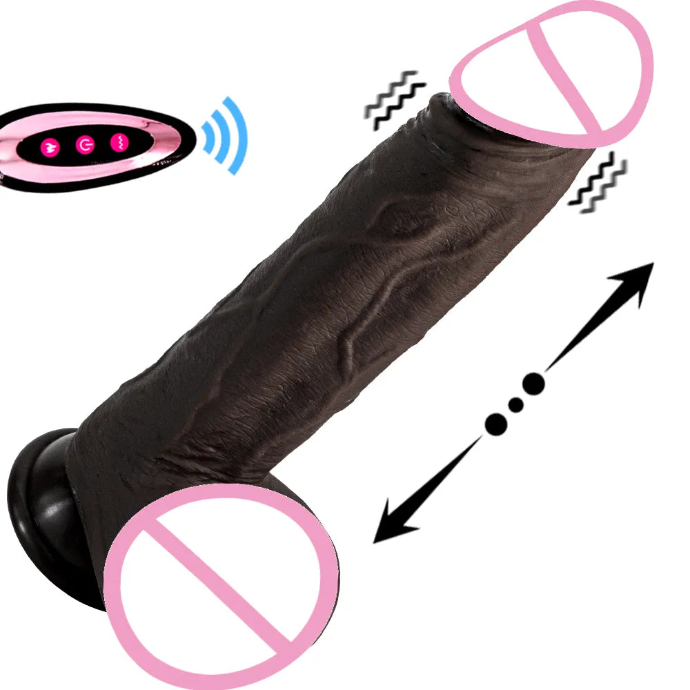 Adult Black Penis Wireless Vibrator Telescopic Dildos For Women Big Dildo Vibrator Heating Skin Feeling Dick Realistic Penis Silicone