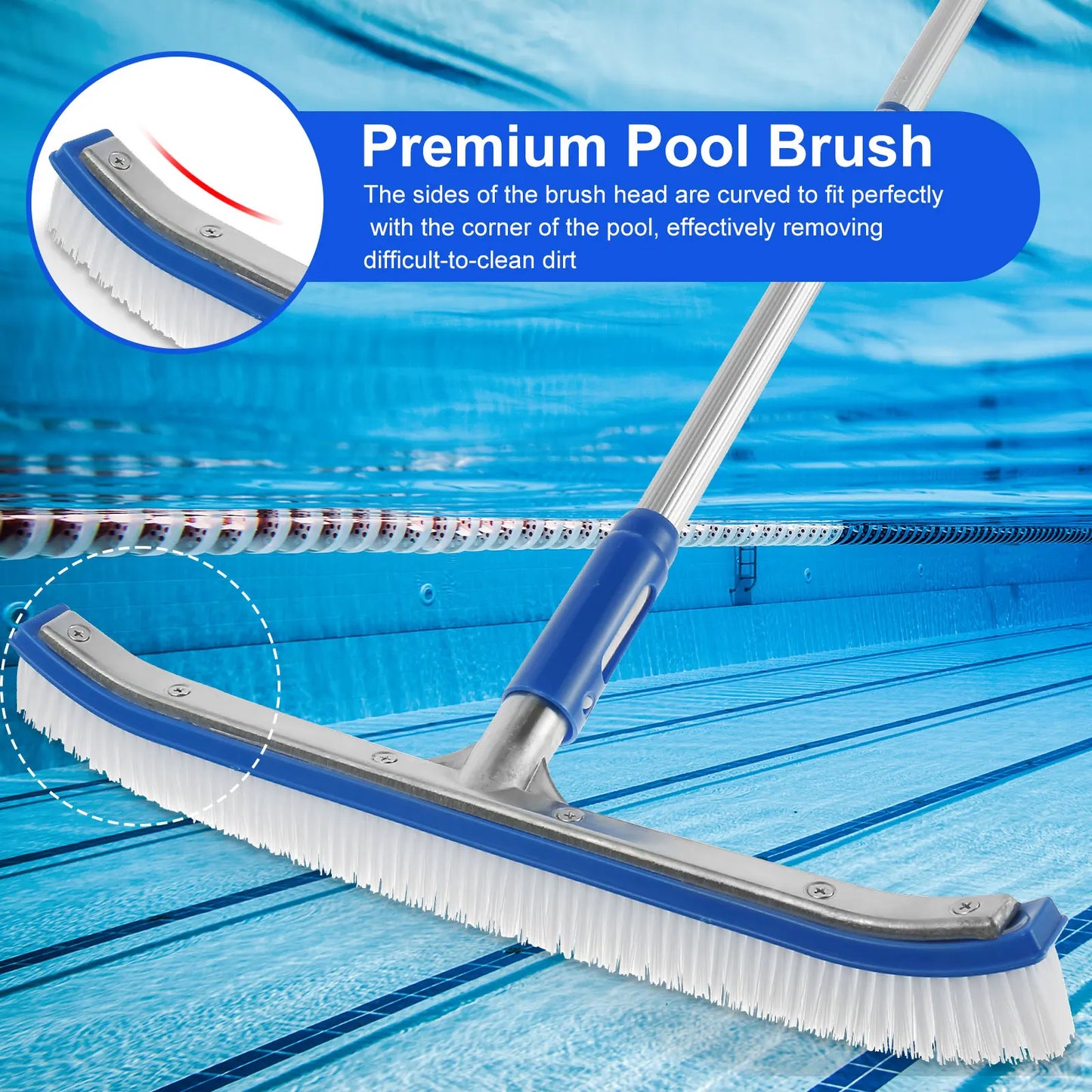 3Pcs Pool Cleaning Kit with Adjustable 63in Handle Cleaning Skimmer Clean Bottoms Net For Pool Filter Swimming Pool Brush Tool