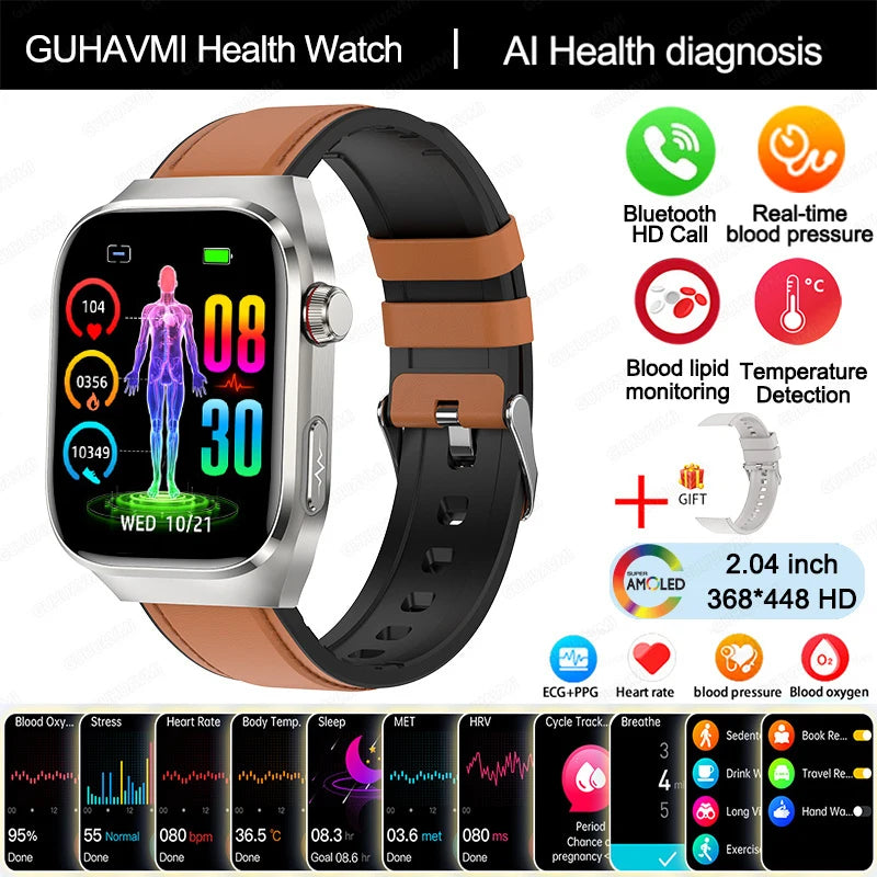 NEW Arrivals 12 Colors/Patterns AI Diagnosis Health Monitoring Blood Pressure Smart Watch Women Men ECG Uric Acid Lipid BT Call Health Smart Watches For HUAWEI Health Care Supplies