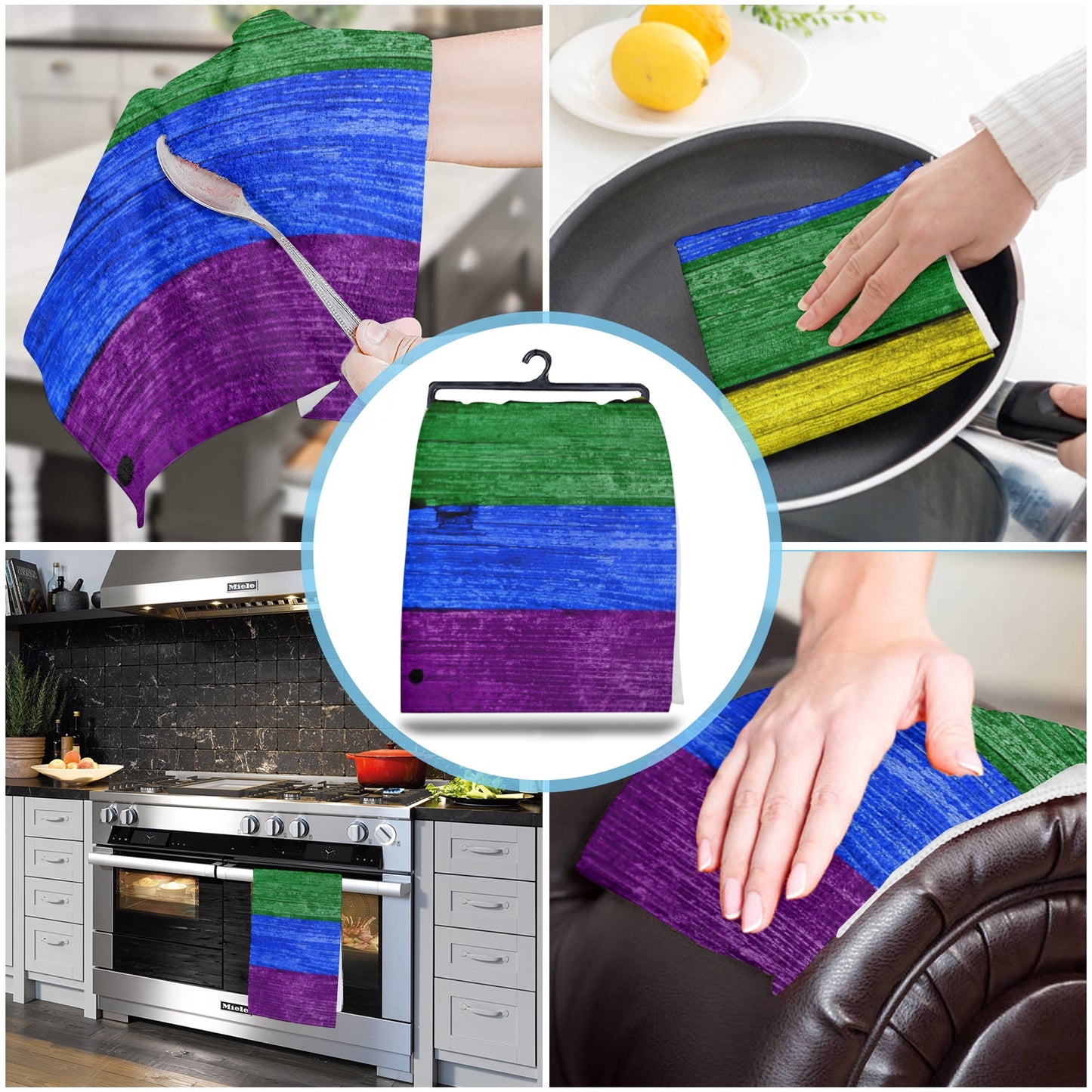 Lgbt Pride Rainbow Wood Microfiber Kitchen Hand Towel Dish Cloth Tableware Household Cleaning Towel Utensils for Kitchen