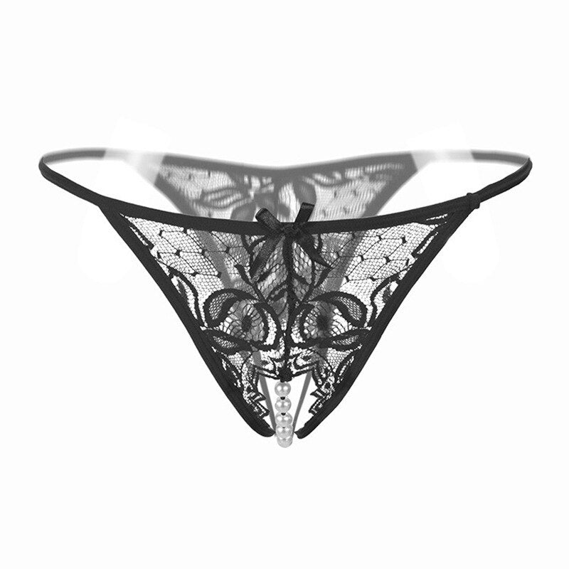 Pearl Massage Sexy Thong Hot Lace Embroidery Transparent Panties Women Sexy Lingerie Low Waist Hollowed Out T-back Femme Tangas