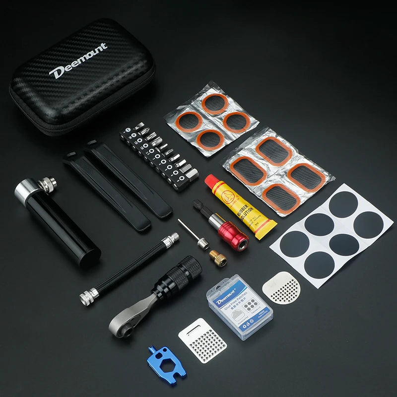 NEW Arrivals Compact Ratchet Dual Way Wrench Kit Tire Lever Tools W/ 10 Bits Bicycle Riding Quick Repair Accessories Bicycle Repair Tool Bag Sports Supplies