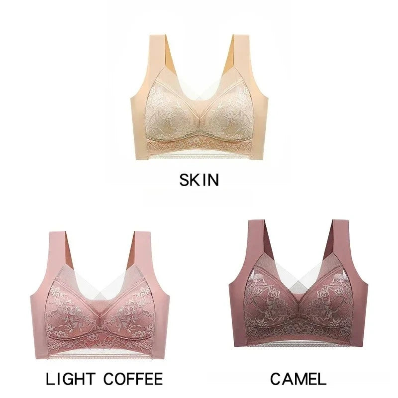 NEW Arrivals 3PCS Set 6 Colors/Patterns L-6XL(115KG) Women's Push Up Bralette Wireless Bras - 5cm Natural Lift, Seamless Lace Plus Size No Underwire Comfort