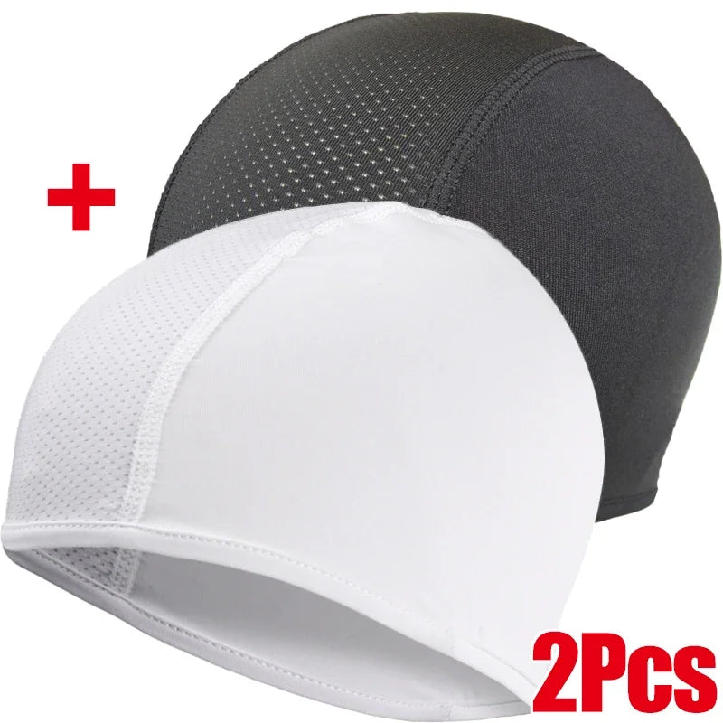 NEW Arrivals 2PCS Set White/Black Color Bicycle Motorcycle Helmet Inner Cap Hat Quick Dry Breathable Hat Racing Cap Under Helmet Beanie Cap Outdoor Travel Running Hat Sports Supplies