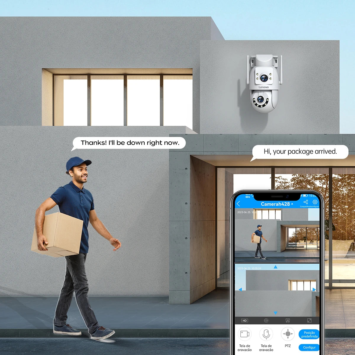 Original Lenovo 4MP HD Wi-Fi PTZ Camera Outdoor 4MP Dual Lens Dual Screen Auto Tracking Security IP Camera CCTV Audio Video Surveillance System Home Security Supplies