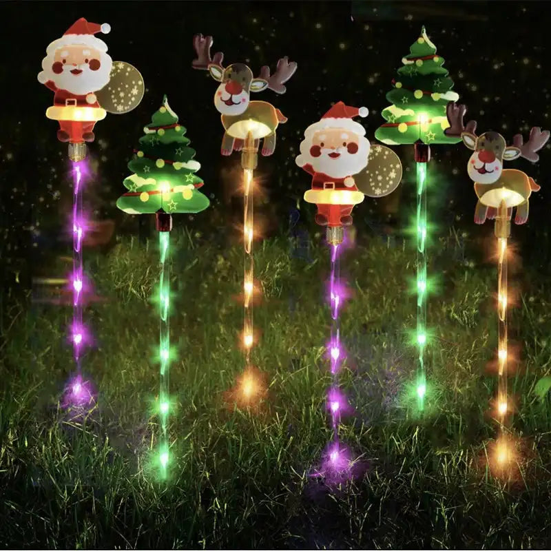 NEW 6PCS/lot Solar-Powered Christmas Lawn Lights Santa Tree & Reindeer Designs for Outdoor Decor Waterproof Garden Lights Holiday