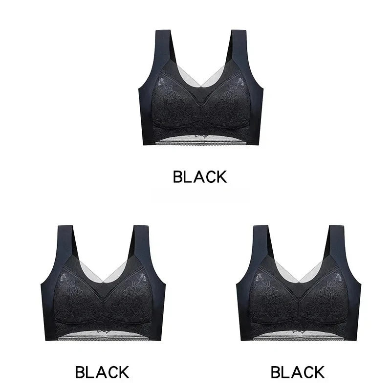 NEW Arrivals 3PCS Set 6 Colors/Patterns L-6XL(115KG) Women's Push Up Bralette Wireless Bras - 5cm Natural Lift, Seamless Lace Plus Size No Underwire Comfort