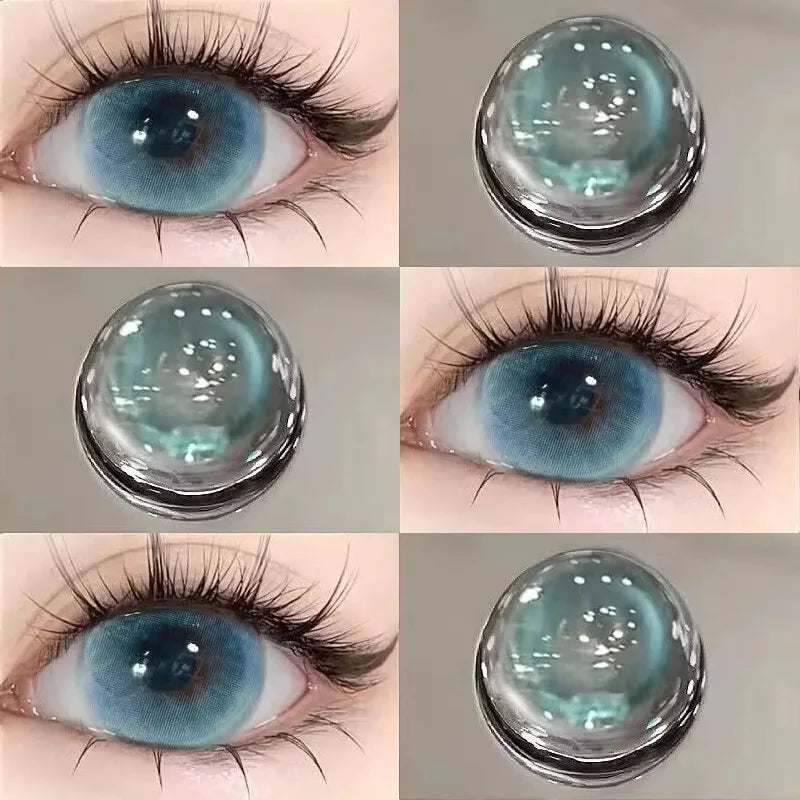 NEW 2PCS Set 4 Colors Blue Colored Contact Lenses for Eyes with Myopia Presbyopia 0-7.00 Lenses Degree Natural Green Pupils Beauty Korea Lenses Fashion Cosmetics Lens