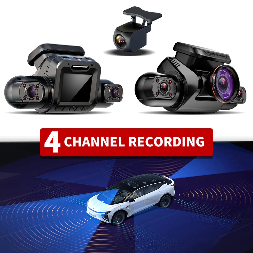 360 4CH GPS Dash Cam M8S 4*1080P for Car WiFi Video Recorder IR Night Vision Support 24H Parking Monitor(64GB Card)