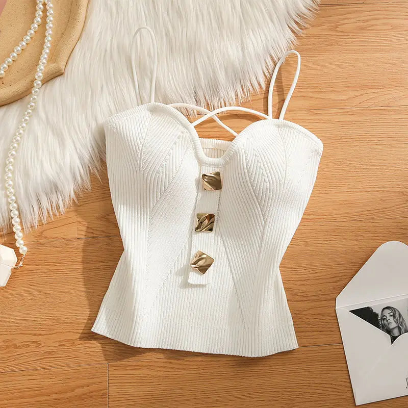 NEW Arrivals Black/White Color Knitted Camisole Sexy Tank Top Women's Summer Outerwear Sexy and Spicy Girl's Inner Layer with A Bottom Top