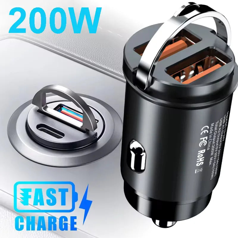 NEW 200W QC3.0 PD Mini Car Charger 12-24V Lighter Fast Charging Car USB Type C Charger for Xiaomi Samsung Huawei iPhone Power
