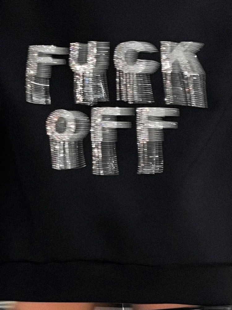 Chain Tassel Oversized Hooded Sweatshirts Goth Punk Streetwear Rhinestones Letter Loose Hoodie Women 2023 Fashion Diamond