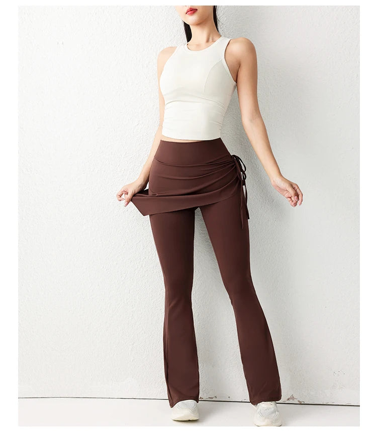NEW Arrivals New Design 3 Colors Women's Gym Leggings Semi Skirted Waisted Fitness Flared Pants High Waisted Butt Covering Skirt Sports Sweatpants