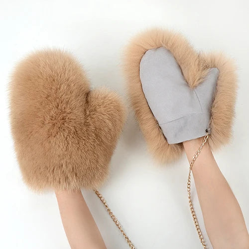 NEW Arrivals Hot Sale Winter Women Luxury Natural Real Fox Fur Gloves Warm 100% Genuine Fox Fur Mittens Girl Fashion Luxury Real Fox Fur Glove