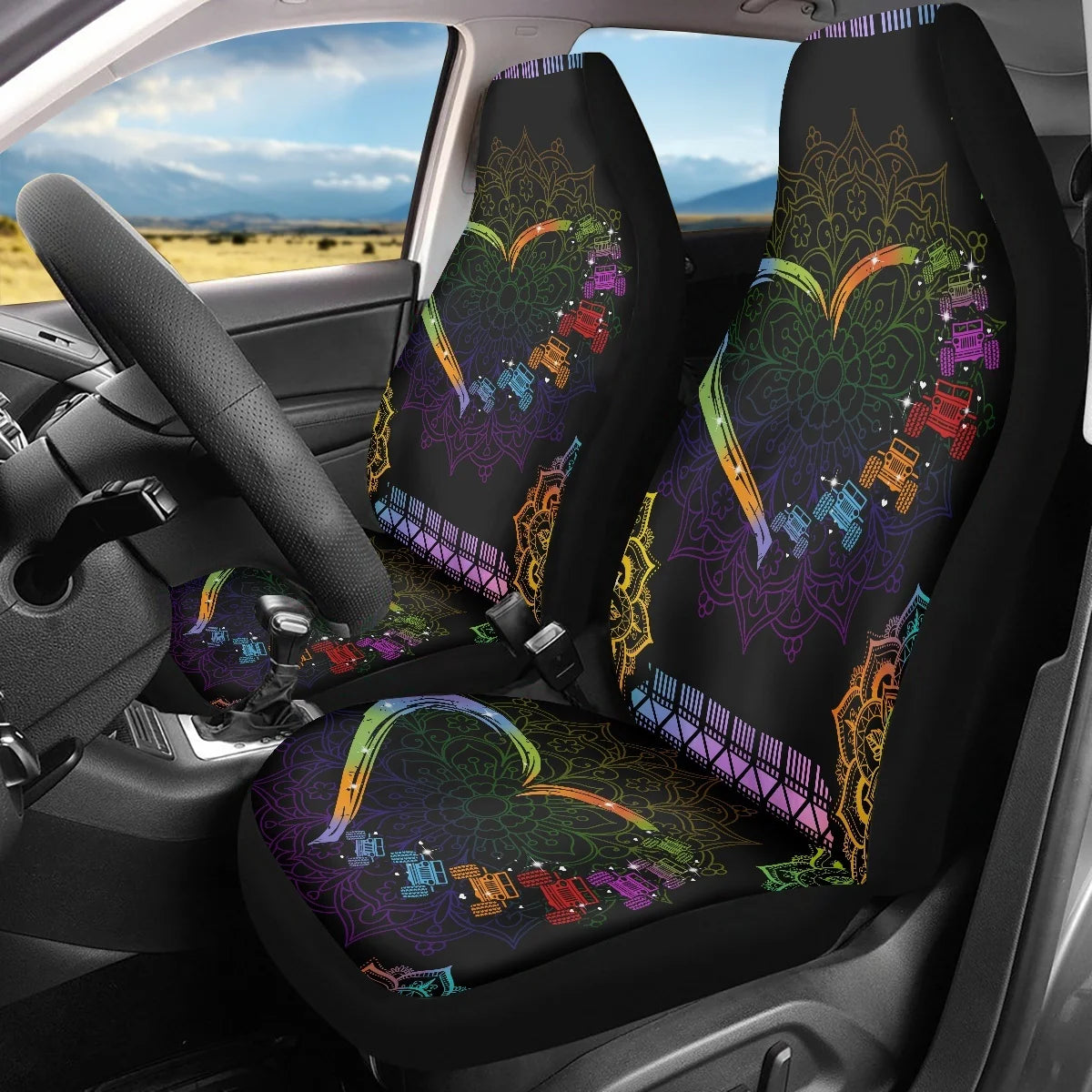 Car Seat Covers LGBT Pride Rainbow Flag Design Breathable Vehicle Seat Covers Print Easy to Install Interior Decor Front Seats