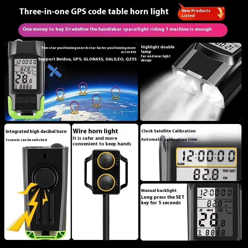 NEW Upgrade GPS Wireless Code Table Speaker 5000 mAh 1000 Lumens Light Three in One Five-Star Positioning Long Endurance High Brightness Riding Equipment