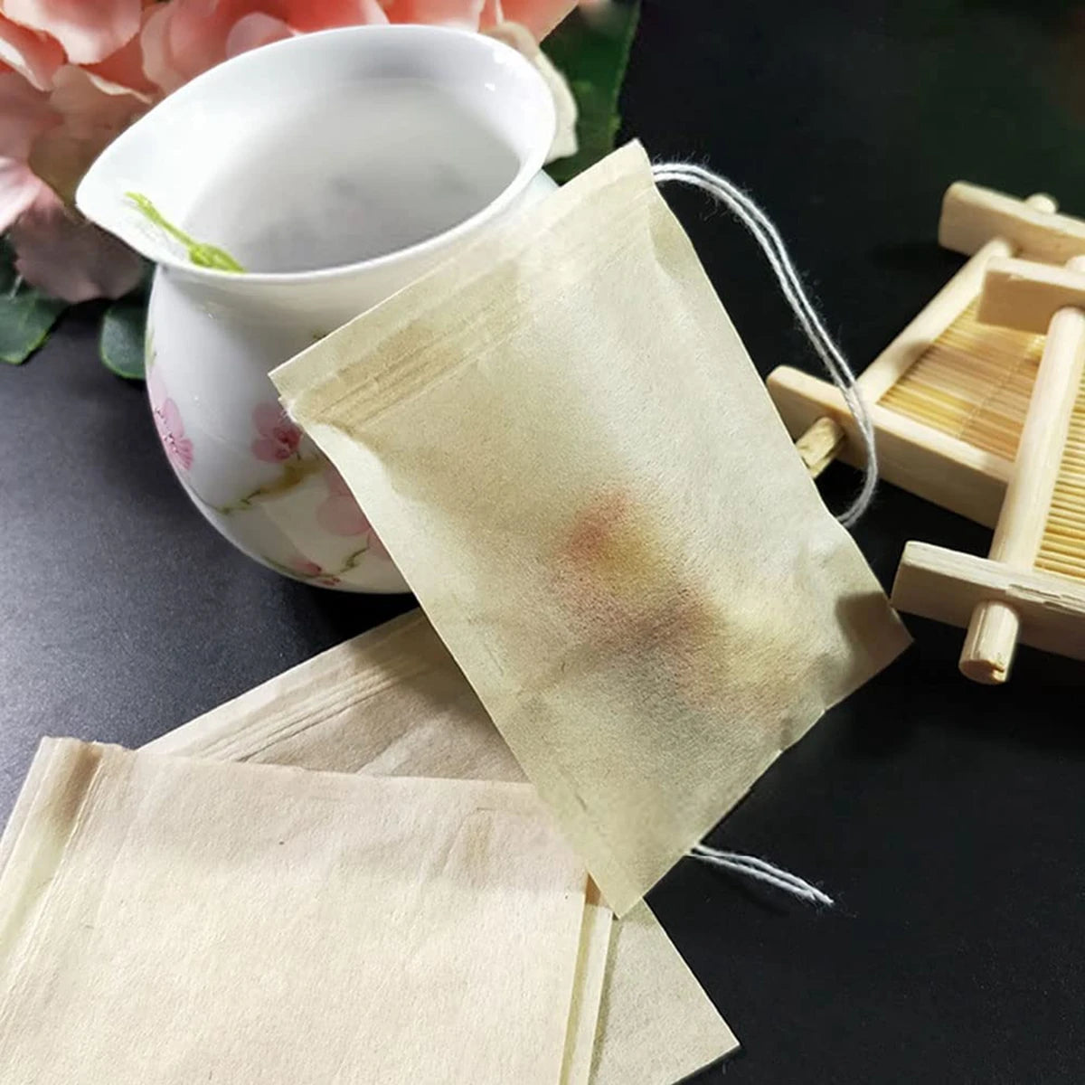 500 PCS Set Pack Tea Bags for Loose Leaf Tea Disposable Tea Bags Empty Tea Bags with Drawstring Natural Wood Pulp Tea Filter Infuser