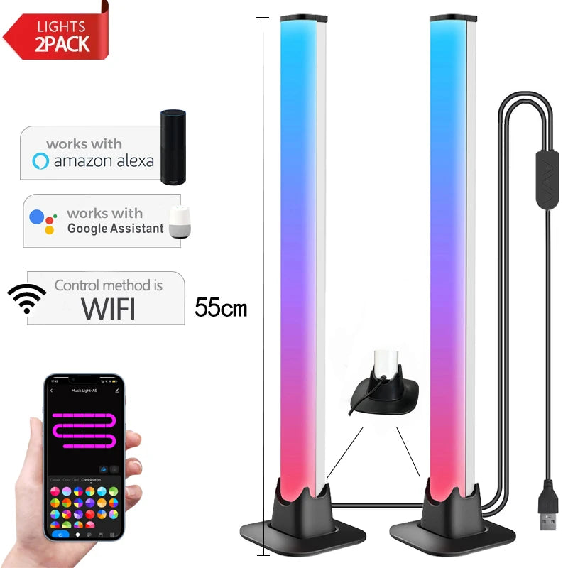 NEW Arrivals 30/55cm RGB Backlight Bar Desktop Atmosphere Light LED Music Rhythm Sensing Decoration Lamp Gaming Bedroom Festival Night Light