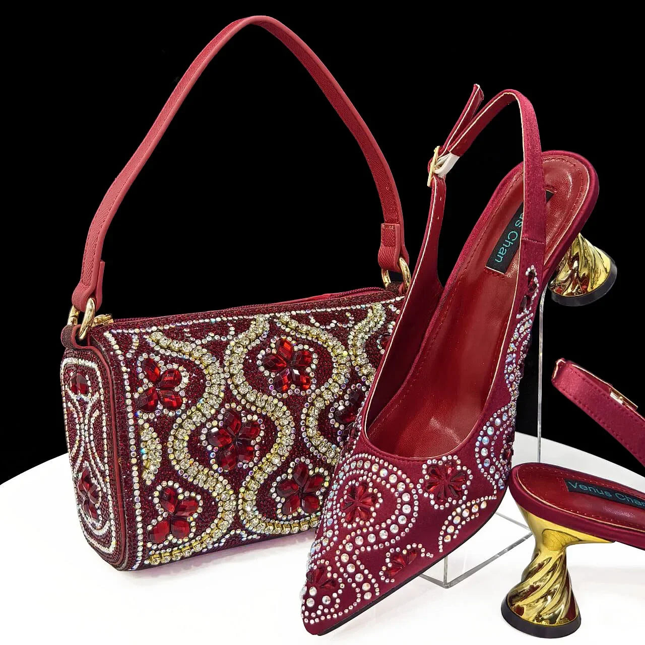 Newest 8 Colors INS Style FUCHSIA Color Elegant Low Heels Nigeria Popular Design African Ladies Shoes And Bag Set for Wedding Birthday Party Night Business Dinner Ladies Luxury Fashion Apparel Accessories Shoes Products