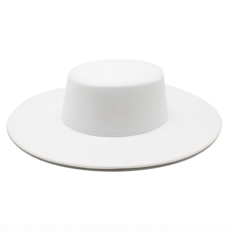NEW Arrivals 8 Colors 56cm-58cm French Women's Luxury Hat Big Wide Brim 10CM Fedora Hat Autumn Winter Spring Cotton Wool Derby Wedding Jazz Hats Flat Top Felt Hat Ladies Luxury Fashion Apparel Accessories