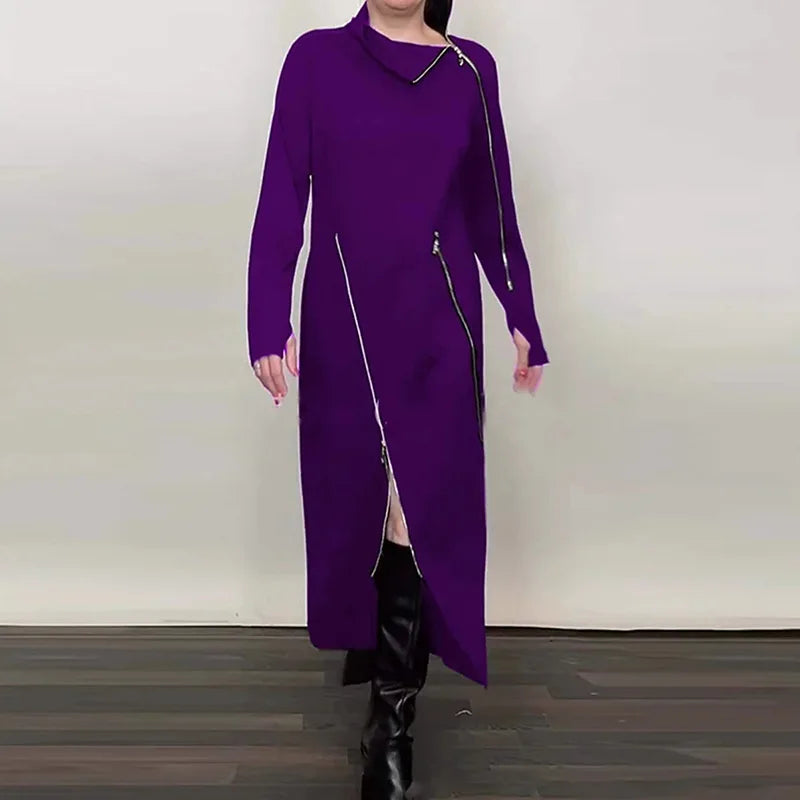 NEW Arrivals S-3XL Long Sleeve Autumn Zipper Party Dress,Spring Women Female Turtleneck Loungewear Maxi Dress, Elegant Patchwork Evening Night Clubwear Streetwear Outfit Girls Ladies Luxury Fashion Clothing Supplies