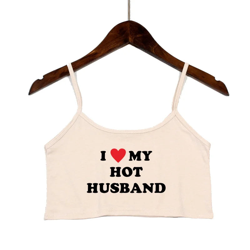NEW Arrivals 15 Patterns *I LOVE MY HOT HUSBAND* Women Fashion Outdoor Streetwear Tank Top Women Clothing Sexy Tops for Girls Sexy Seamless Sleeveless Backless Camisole Summer Beach Bar Tops