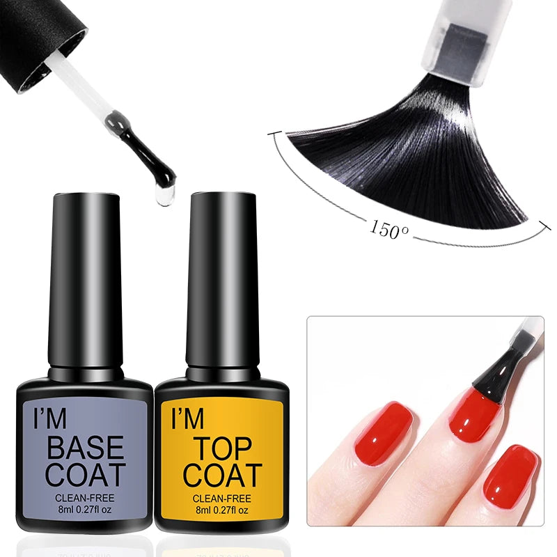 NEW Arrivals 4 PCS Set Top Coat And Base Coat Clear Gel Nail Polish Kit Semi Permanent Nail Art Manicure Soak Off LED UV Gel Varnishes Set Manicure Pedicure Accessories Nail Care Tools Cosmetics Supplies