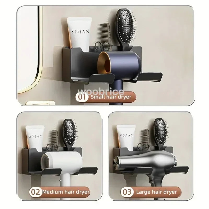 NEW Arrivals White/Gray/Black Color Wall Mounted Hair Dryer Holder for Bathroom Shelf Without Drilling Plastic Hair Dryer Stand Bathroom Organizer Wall Shelf