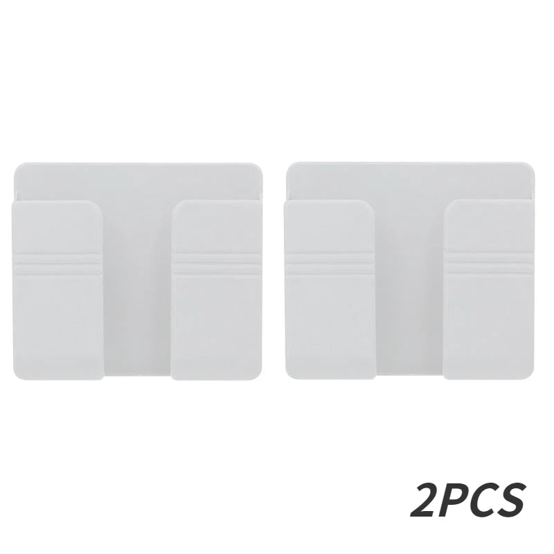 NEW 4PCS Set White/Brown Color Multifunction Punch Free Wall Mounted Storage Box Organizer TV Remote Control Mounted Mobile Phone Plug Charging Holder Bathroom Home