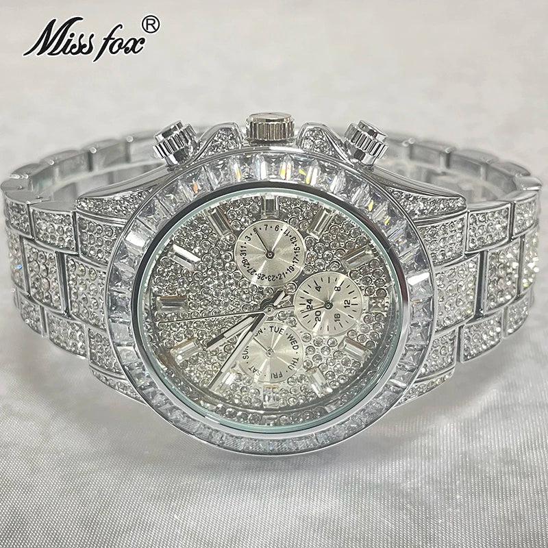 NEW Luxury Brand Gold Hip Hop Watches Men Fashion Rainbow Diamond Waterproof Smart Watch Full Steel Sports Clocks Male Wrist Watches Luxury Gifts for Husband Boyfriend