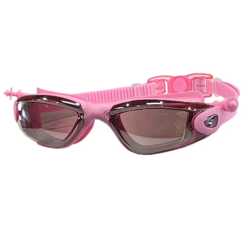 NEW Arrivals Glowing Silver 4 Colors Professional Swimming Goggles Adult New Model Silicone Integrated Earplugs Electroplated Anti-Fog Swimming Water Pool Beach Diving Goggles