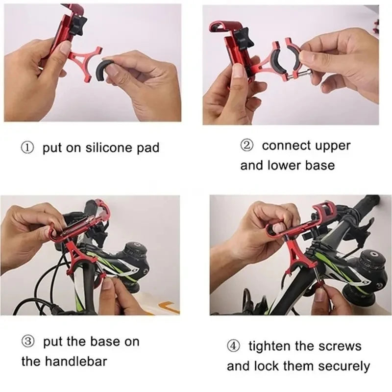 NEW Arrivals Gold/Gray Color Metal Motorcycle Bike Phone Holder Aluminum Alloy Anti-Slip Bracket GPS Clip Universal Bicycle Stand Support for All Smartphones