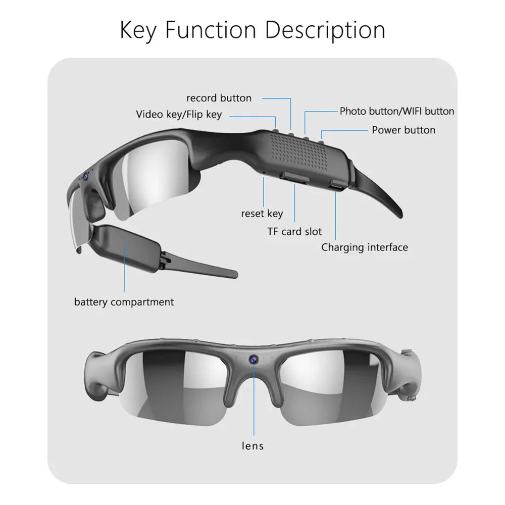 NEW HD 1080P Glasses WIFI Camera Outdoor Bicycle Motorcycle Security Protection Sunglasses Video Camera Smart Glasses Sports Camera