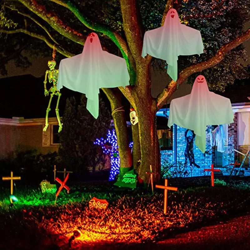 10PCS Halloween Scary LED Lights Glowing Hanging Ghost Venue Setting Horror Door Hanging Haunted House Props Halloween Props Decoration