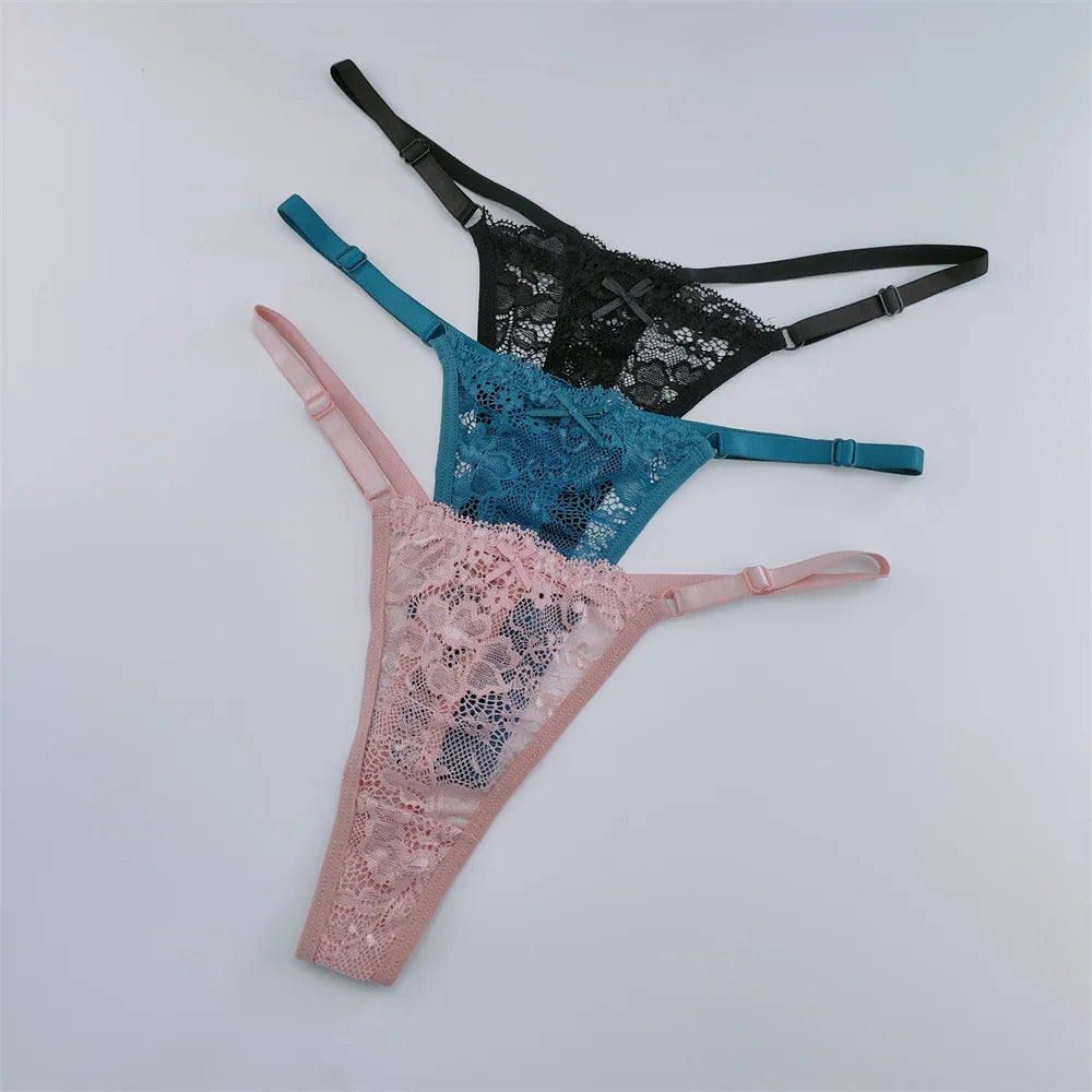 NEW Arrivals 3PCS Set Lace Thongs Women Lace Low Waist Panties Sexy Transparent Underwear Fashion Breathable G-String Ladies Intimates Lingerie