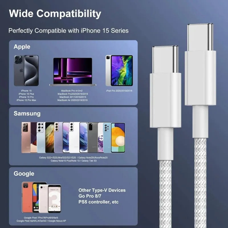 NEW Arrivals 3PCS Set USB C Cable to USB C 100W Fast Charging Charger Cable Supports Fast Charging For iPhone 16 15 Samsung Xiaomi Huawei Mobile Phones Accessories Electronic Supplies