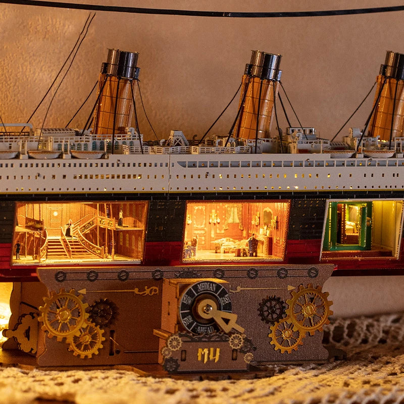 DIY 3D Metal Puzzle Titanic Ship Model Building Kits Assembly Boat Jigsaw Puzzles with USD Lights for Adults Birthday Gifts