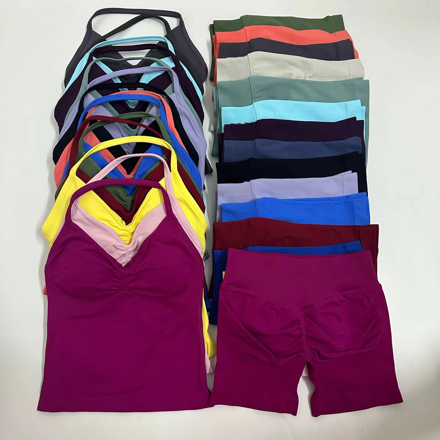 NEW Arrivals 2PCS Set 10 Colors Padded Sleeveless T-Shirt with Halter Collar Hip Pants Summer Sportswear Women Fitness Yoga Pilates Suit Outdoor Hiking Running Sports Clothes