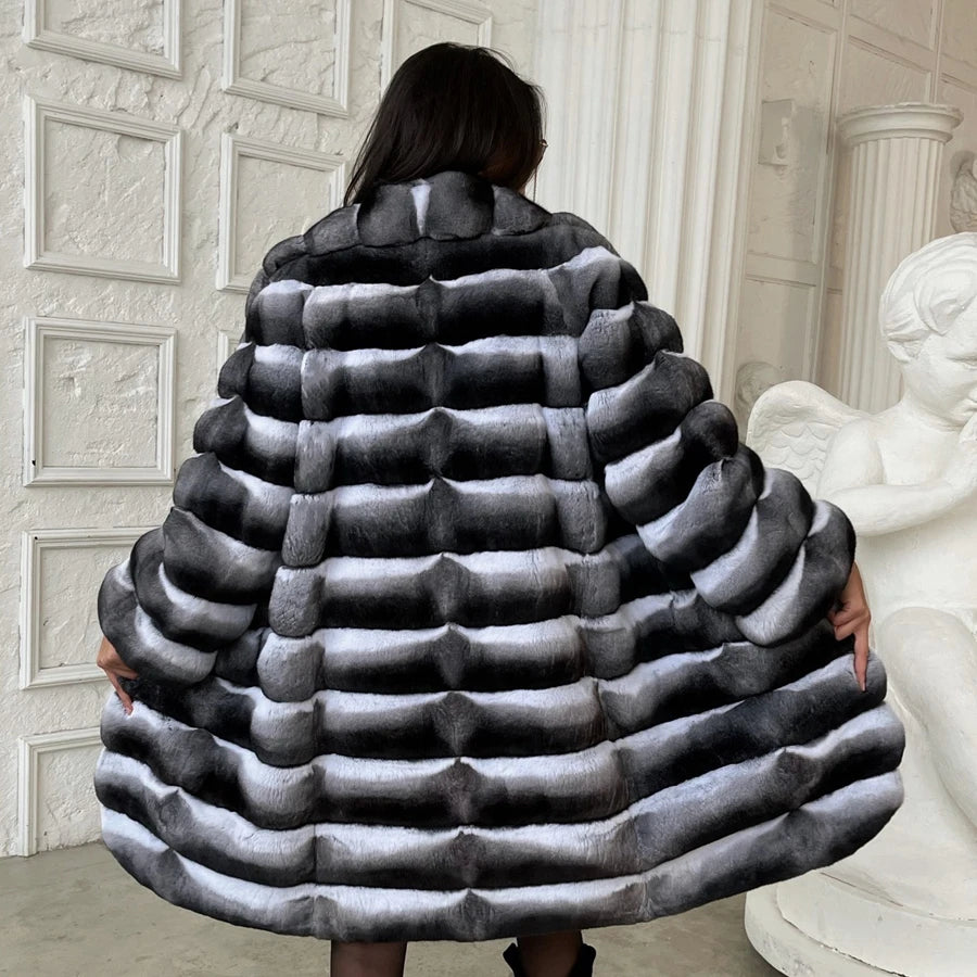 NEW Arrivals UK S-4XL Size 3 Colors Women Luxury Chinchilla Natural Rex Rabbit Fur Coat With Fur Collar Warm Winter Jacket Women Warm Chinchilla Fur Jacket Real Fur Coat