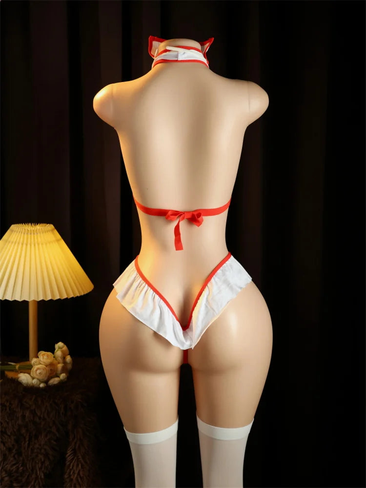 S-XL Nurse Sexy Lingerie +Nurse's Cap + Cross Stockings 3PCS Set Babydoll Cosplay Maid Uniform Lingerie Dress Sexy Erotic Underwear