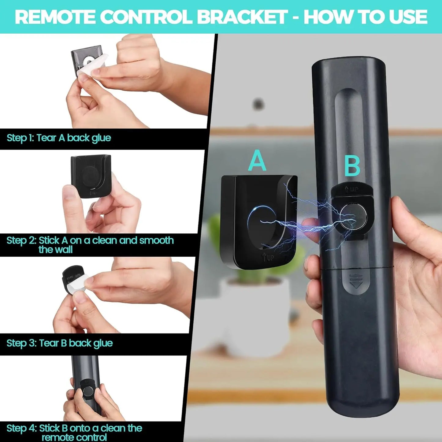 NEW 6PCS Set Remote Control Magnetic Hook Lock, Adhesive Wall Mounted Remote Control Storage Rack, No Punching Hook Home Electronic Accessories