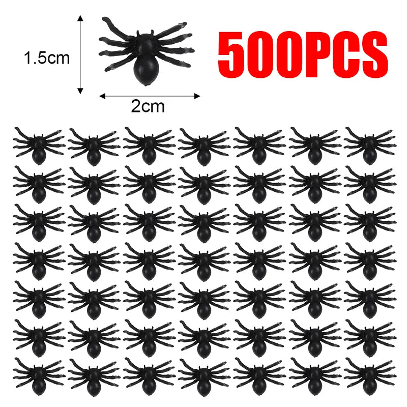 NEW Arrivals 300PCS Set Small Fake Black Spiders Halloween Decoration Horror Spider DIY Party Haunted House Prop Lifelike Insects Tricky Toys