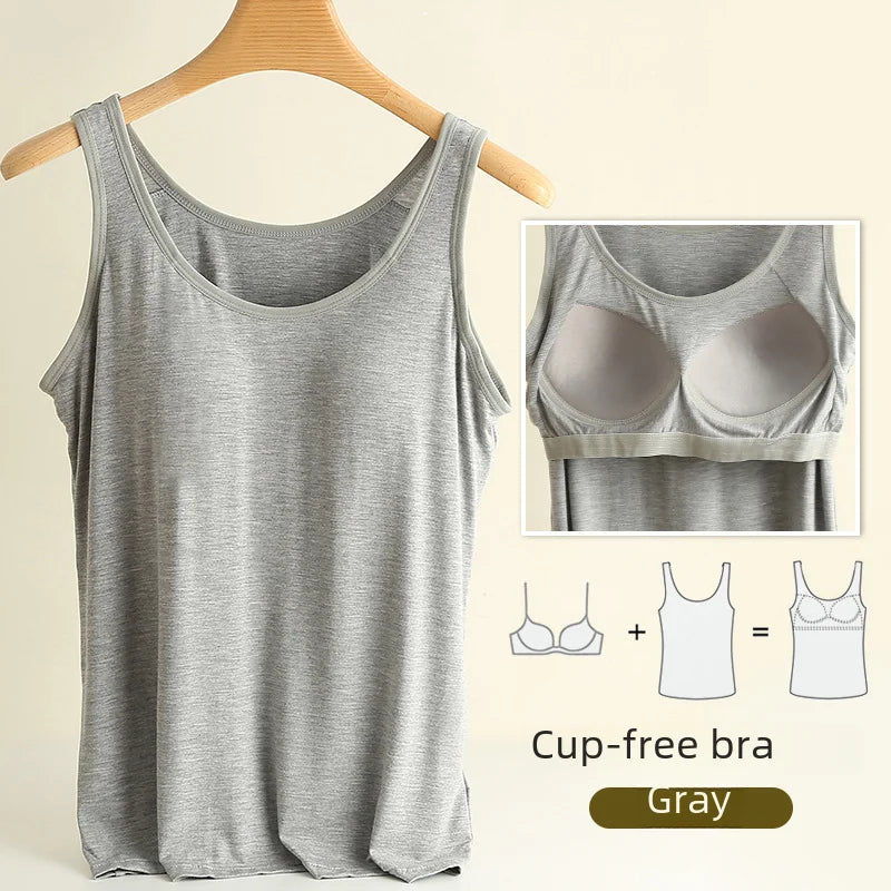 NEW BRAND M(37-50KG 3XL(75-90KG) Modal Women Vest Chest Pad Strap Thin Fit Bra One-piece Base Shirt Breathable Comfortable Back Beauty Cotton Pad
