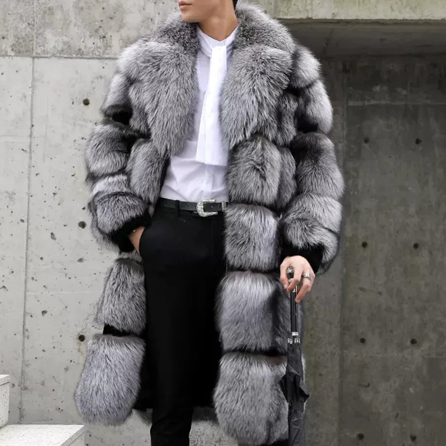 Brand New M-4XL Italian Style 100% MEN Natural Real Sliver Fox Mink Fur Winter Warm Snow Clothes Supplies Male Coat Jacket Long Overcoat European High Quality Outerwear Coats Gifts for Husband Boyfriend Lover Men Luxury Fash