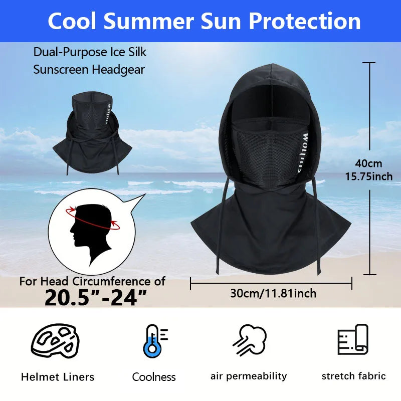 NEW Arrivals Dual-Use Full Face Sun Protection Mask Summer Ice Silk Comfortable Face Balaclava, for Hiking, Cycling, Hunting, Fishing Women Men Sports Apparel Accessories