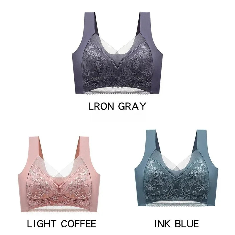 NEW Arrivals 3PCS Set 6 Colors/Patterns L-6XL(115KG) Women's Push Up Bralette Wireless Bras - 5cm Natural Lift, Seamless Lace Plus Size No Underwire Comfort