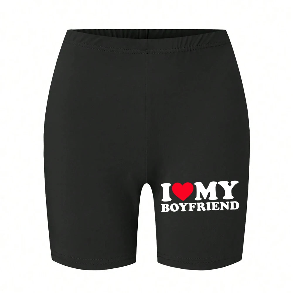 NEW Arrivals Trend Women's Sports Shorts *I Love My Hot Boyfriend*Tight Shorts High Elastic Comfortable Soft Thin Female Clothes Outdoor Running Hiking Cycling Summer Beach Streetwear