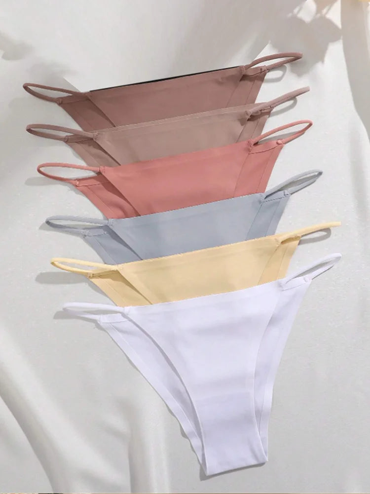 NEW Arrivals 6PCS Set 4 Colors Ice Silk Seamless Thongs Women Bikini G-String Panties Solid Color Dopamine Color Underwear Ultra Thin Breathable Lingerie