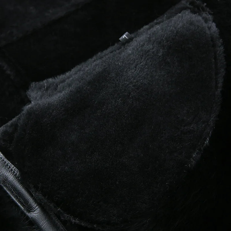 Real Shearling Jacket Real Fox Fur Collar Cuff Coats Women Winter Overcoats Genuine Sheepskin Leather Jacket