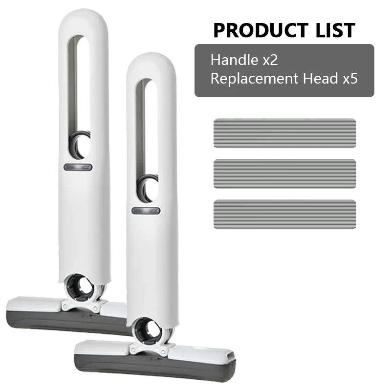 NEW Arrivals 2PCS + 3 Replacement Head Set Mini Mop Self Squeeze Mop Powerful Folding Household Clean Tools No Hand Wash Strong Absorbent Mop for Bathroom Kitchen Desktop